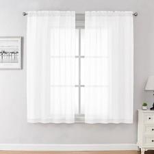Sheer Curtains 45 Inch Long 2 Panels, Short 42"W x 45"L Pack of 2 White