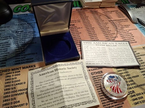 1999 Amrican Eagle SILVER colored dollar 1 oz fine siver certified