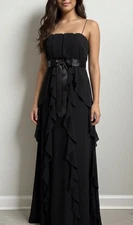 Betsy and Adam Black Ruffled Dress Special Occasion Whimsical New Year Glam 