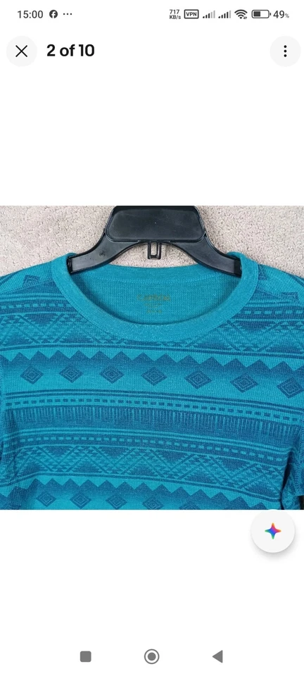 Carbon Shirt Mens Medium Blue Aztec Navajo Print Round Neck Waffle Cotton Blend - Image 3 of 4