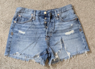 WE THE PEOPLE Blue Denim High Rise Distressed Button-Fly Jean Shorts; Size 30