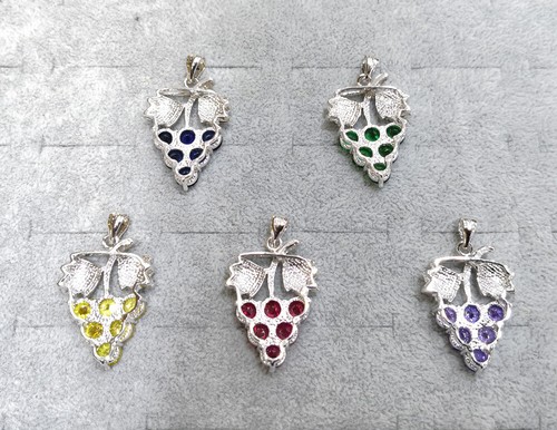 Blue Green Yellow Red Purple Cubic Zirconia 18KWGP Grape Pendant Chain Necklace - Picture 7 of 12