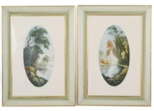 French Etchings Pair of Oval Form  Hand Coloured  Contemporary  Chabridon Framed