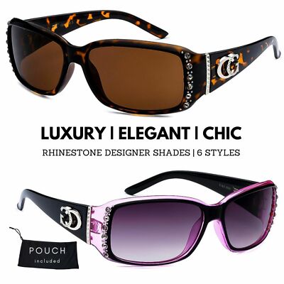 Women CG Luxury Clear Rhinestone Bling Rectangular Frame Fashion Sunglasses 