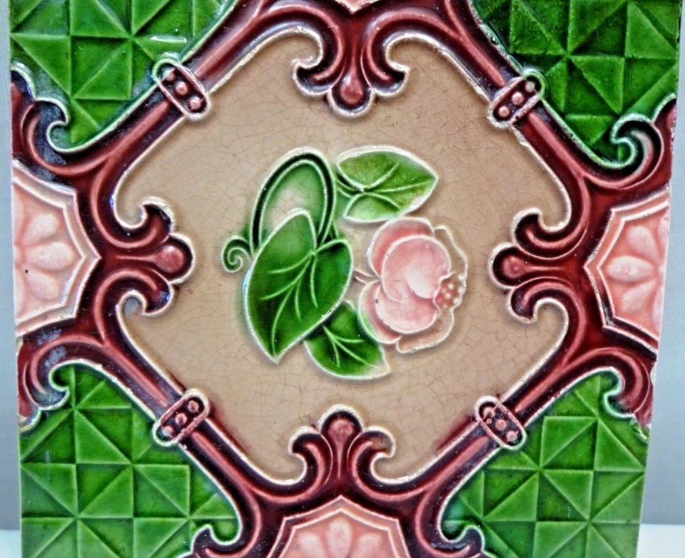 TILE MAJOLICA ART NOUVEAU PORCELAIN CERAMIC JAPAN ARCHITECTURE COLLECTIBLES #71 - Image 2 of 4