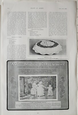 1903 PRINT RECIPES MERINGUE TART - ADVERT BOVRIL LIMITED