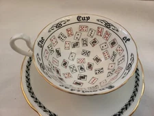 ANTIQUE AYNSLEY PORCELAIN CUP OF KNOWLEDGE BLACK LAUREL LEAF WREATH CUP & SAUCER