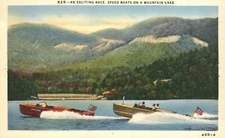 Exciting Racing Speed Boats on Mountain Lake Postcard