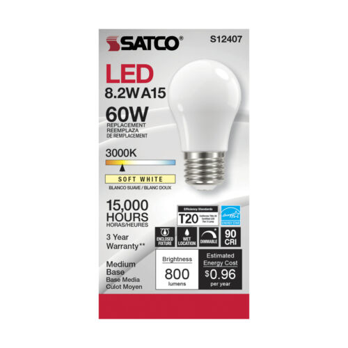 6 Pack Satco S12407 LED Filament Bulbs 120V 8.2W A15 Medium E26 3000K Soft White - Picture 3 of 8