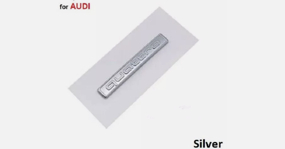 A Pair of 2 Silver quattro emblem 71mm Concave letters FOR AUDI QUATTRO SILVER