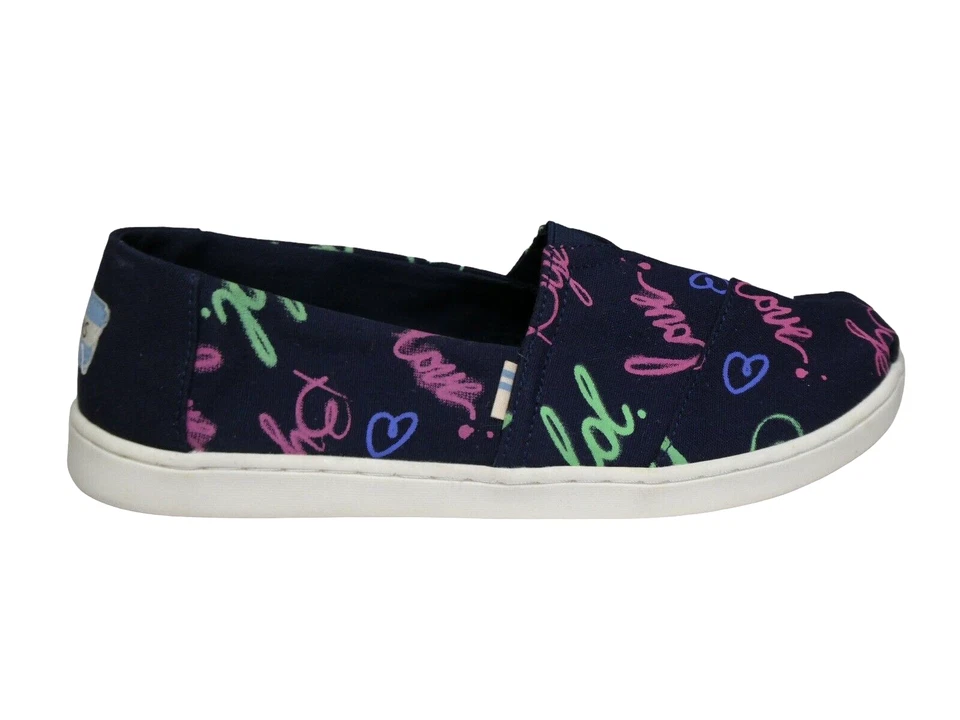Zapatillas Toms Girls 4.5 Brillan en la Oscuridad Sin Cordones Eléctricas Amor Azul Marino San Valentín Foto 2 de 4