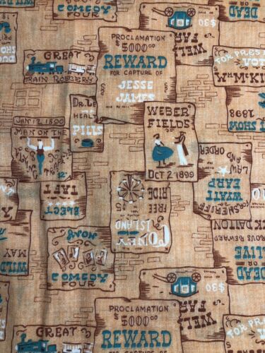 2 Yards Koralle/Türkis Baumwollmischung WILD WEST Stoff 45" leicht