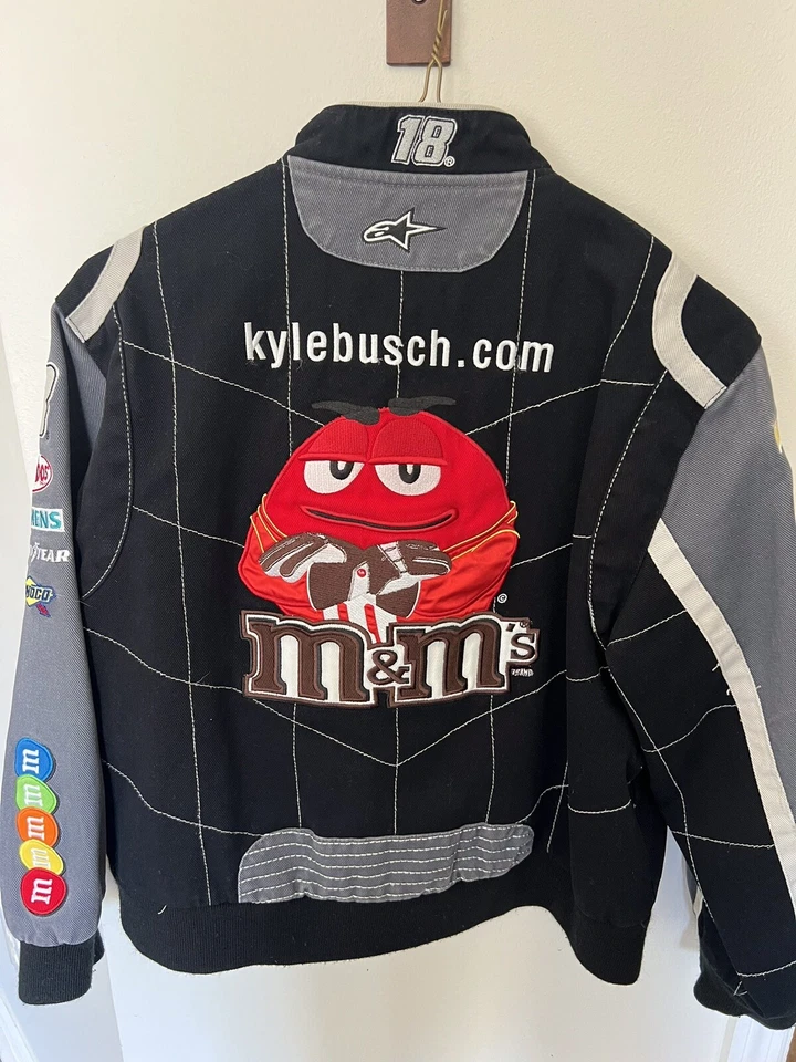 Chaqueta negra vintage Kyle Busch JH Design M&M's Snap #18, talla XL, 11/12 Foto 2 de 4