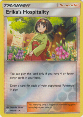 Pokemon TCG SM Team Up 140/181 Erika's Hospitality Reverse Holographic Rare Card