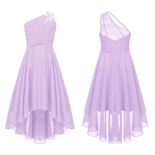 Kids Girls Ball Gown Chic Dress Party Evening Proms Bridesmaid One Shoulder - Picture 58 of 75