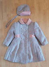 Vintage 1970s Pink Tweed Fit Flair Child's Coat bonnet Free Shipping
