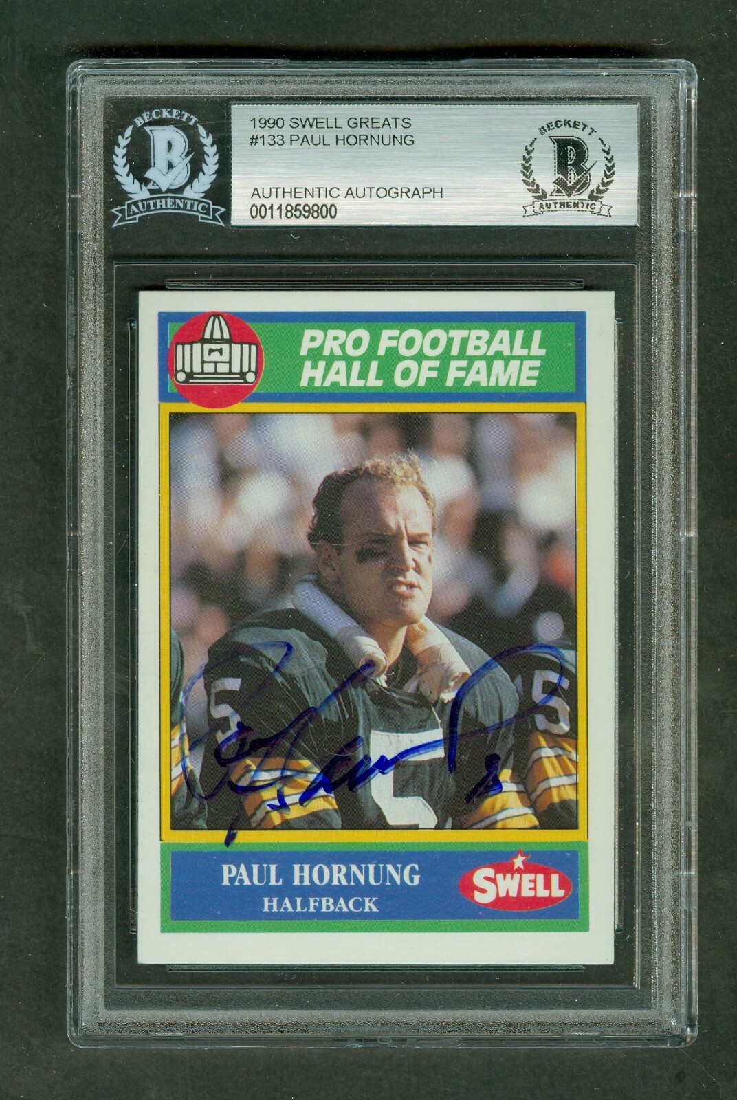 Paul Hornung Autographed Signed Green Bay Packers 1990 Swell Hall of Fame #133 Packers Beckett Encased Card 