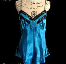NWT VINTAGE VICTORIA  S SECRET LARGE BLUE SATIN ROMPER BODYSUIT TEDDY SNAP CROTCH