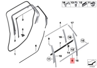 BMW 3 Série E90 E90 LCI Outer Weatherstrip arrière gauche porte N//S chrome 7119215