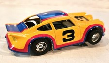 Vintage 1979 TYCO Curve Hugger HO Yellow Blue Porsche 3 Lighted Slot Car Works