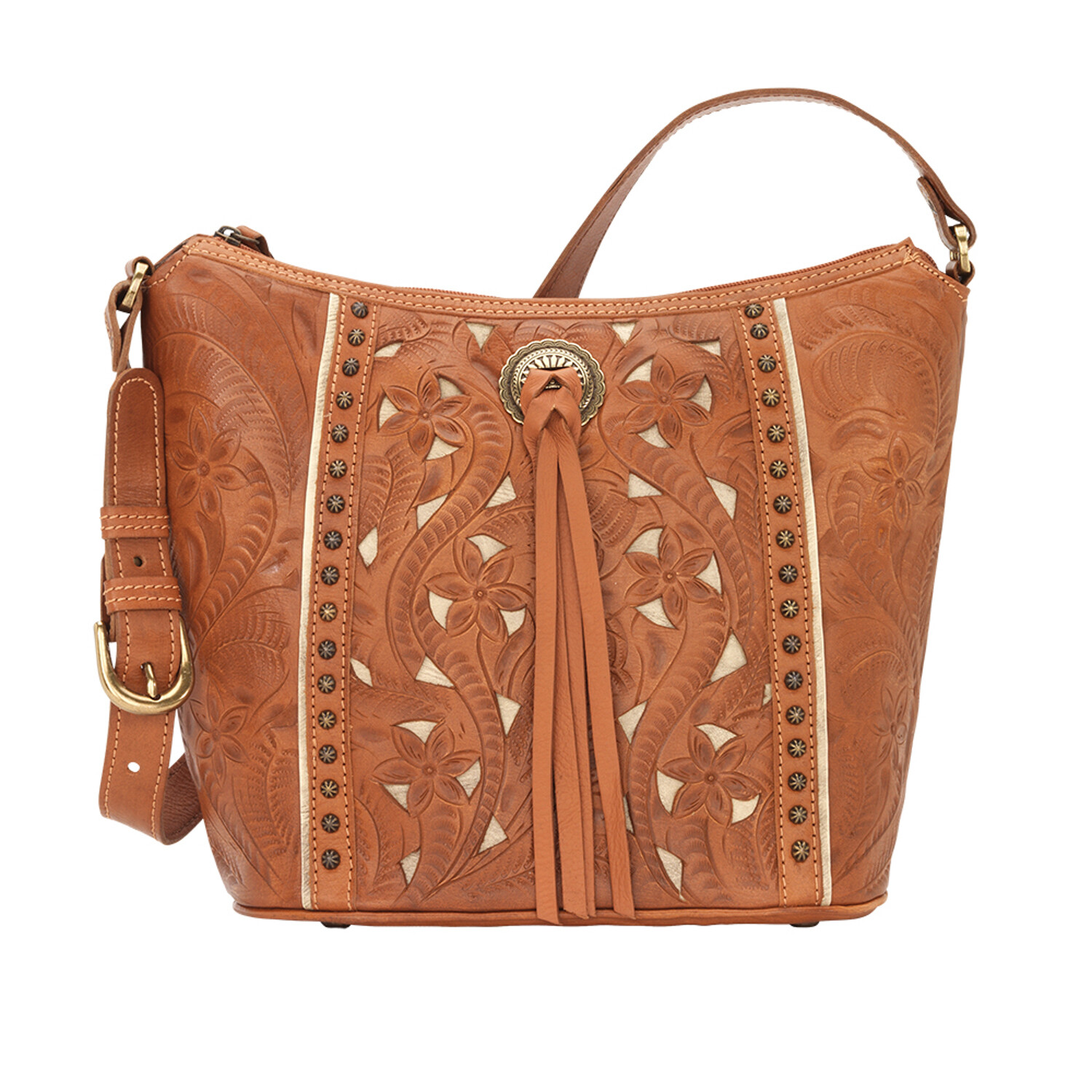 American West Womens Hill Country Natural Tan Leather Handbag Bag OS