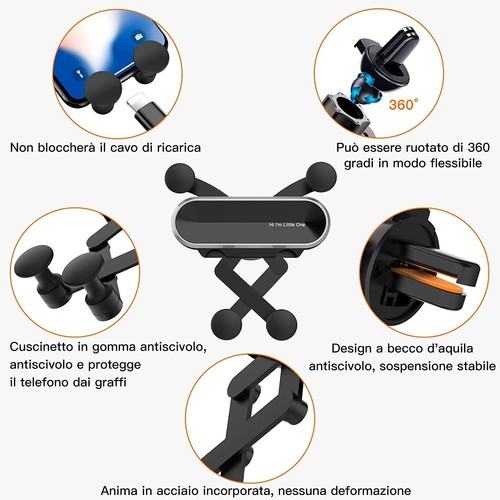 PORTA TELEFONO CELLULARE PER AUTO UNIVERSALE SUPPORTO SMARTPHONE BOCCHETTE ARIA - Imagen 5 de 17
