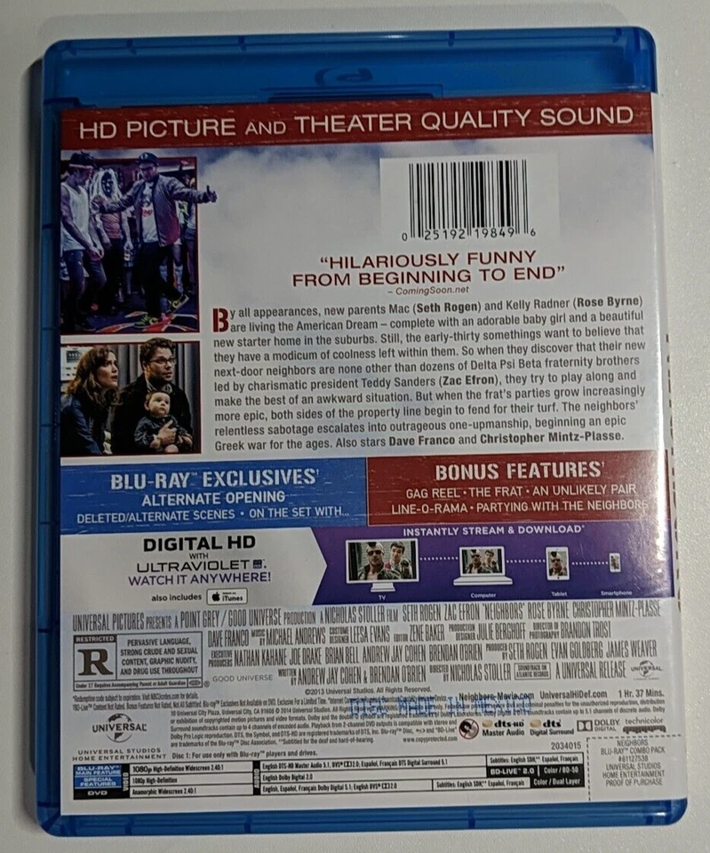 Neighbors (Blu-ray, 2014) Preowned Foto 2 de 3