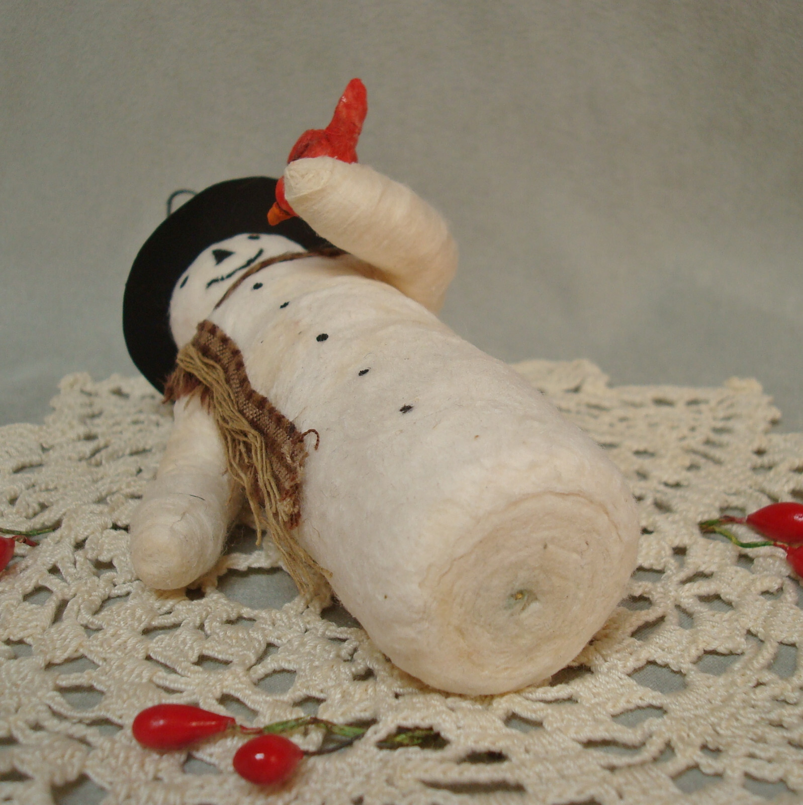 Vintage Antique German Style Spun Cotton Batting Snowman Ornament Holding Bird eBay