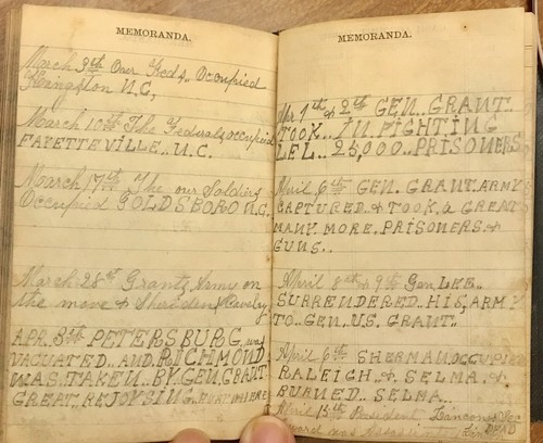 RARE 1865 CIVIL WAR DIARY w/ WAR DETAILS + INFO ON ASSASSINATION ...