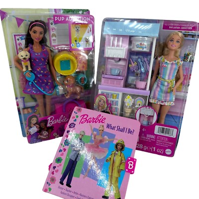 Barbie Pup Adoption & Ice Cream Shop Playset with Doll & Vintage Barbie Book.