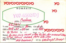 1967 YO7-6502/DJ Craiova Romania Ham Radio Amateur QSL QSO Card Postcard