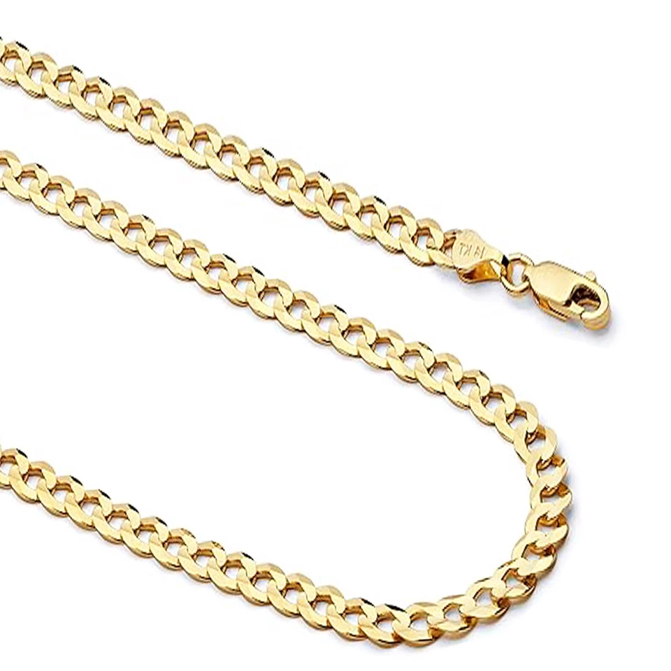 14K Real Solid Gold 2.5mm-7mm Cuban Curb Chain Necklace with Lobster Claw Clasp - Image 2 of 4