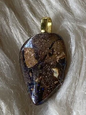 12.01 CT Natural Australian Boulder Opal Earth Tone w/Flash Blue Light Pendant