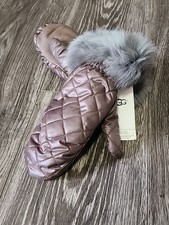 UGG WOMENS QUILTED FAUX FUR LINED AND SHEARLING TRIM MITTENS, Stormy, NWT, S/M