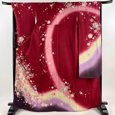 Kimono Furisode soie rouge 169 66 5 cm M authentique prêt à porter