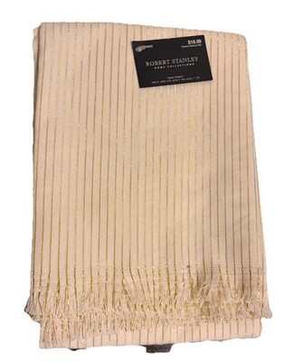 Robert Stanley Gold Stripe Fringe Table Throw 40x40 Christmas 2022