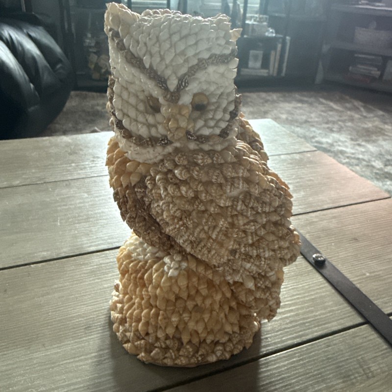 VTG Seashell Encrusted Owl Figurine Shell Art 5.5" Tall Folk Art