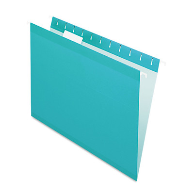 Reinforced Hanging File Folders, Letter Size, Aqua, 1/5 Cut, 25/BX (4152 1/5 AQU