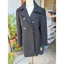 guess womens xl black wool blend double breasted pea coat nwt puff shoulder warm