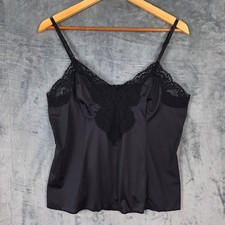 Vtg Womens Top Small Black Y2K Satin Fairy Grunge Whimsigoth Cami Coquette Lace