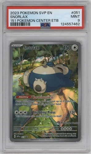 PSA 9 - Pokémon Snorlax Promo Holo SV S&V 051 Basic POKEMON CENTER STAMP