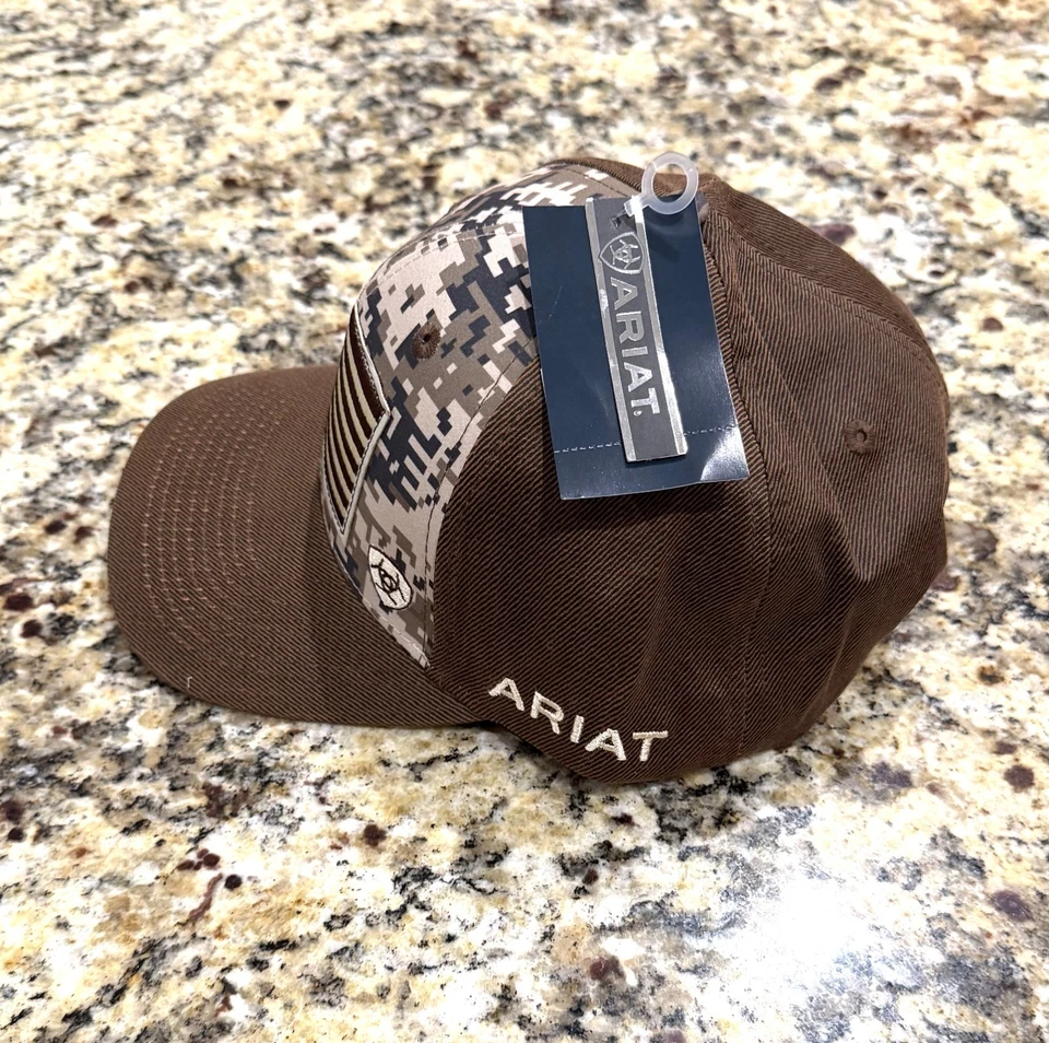 Ariat Мужская патриот флаг крышка водитель грузовика шляпа коричневый желтовато-коричневый регулируемый новый - Изображение 2 из 4