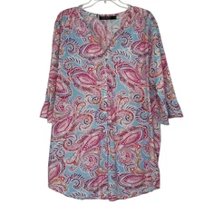 Lauren Ralph Lauren Colorful Paisley Button Down Blouse size Large