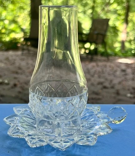 Vintage Federal Glass Miniature Petal Candle Holder Lamp Chimney Hurricane Lamp