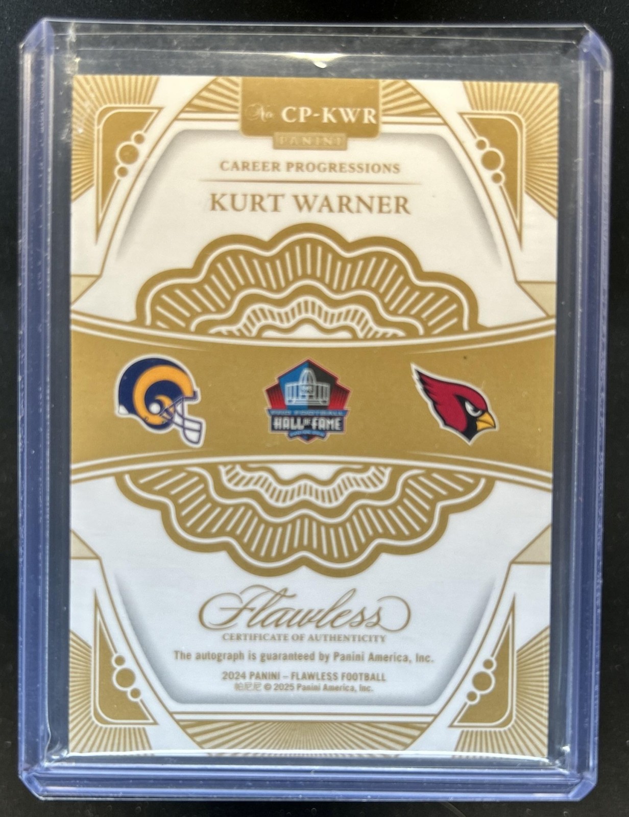 2024 Panini Flawless Kurt Warner Career Progressions Platinum Auto #1/1 view 2
