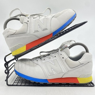 New Balance 574 grau rot blau gelb Turnschuhe Größe UK 5,5 Damen Leder Gym Low