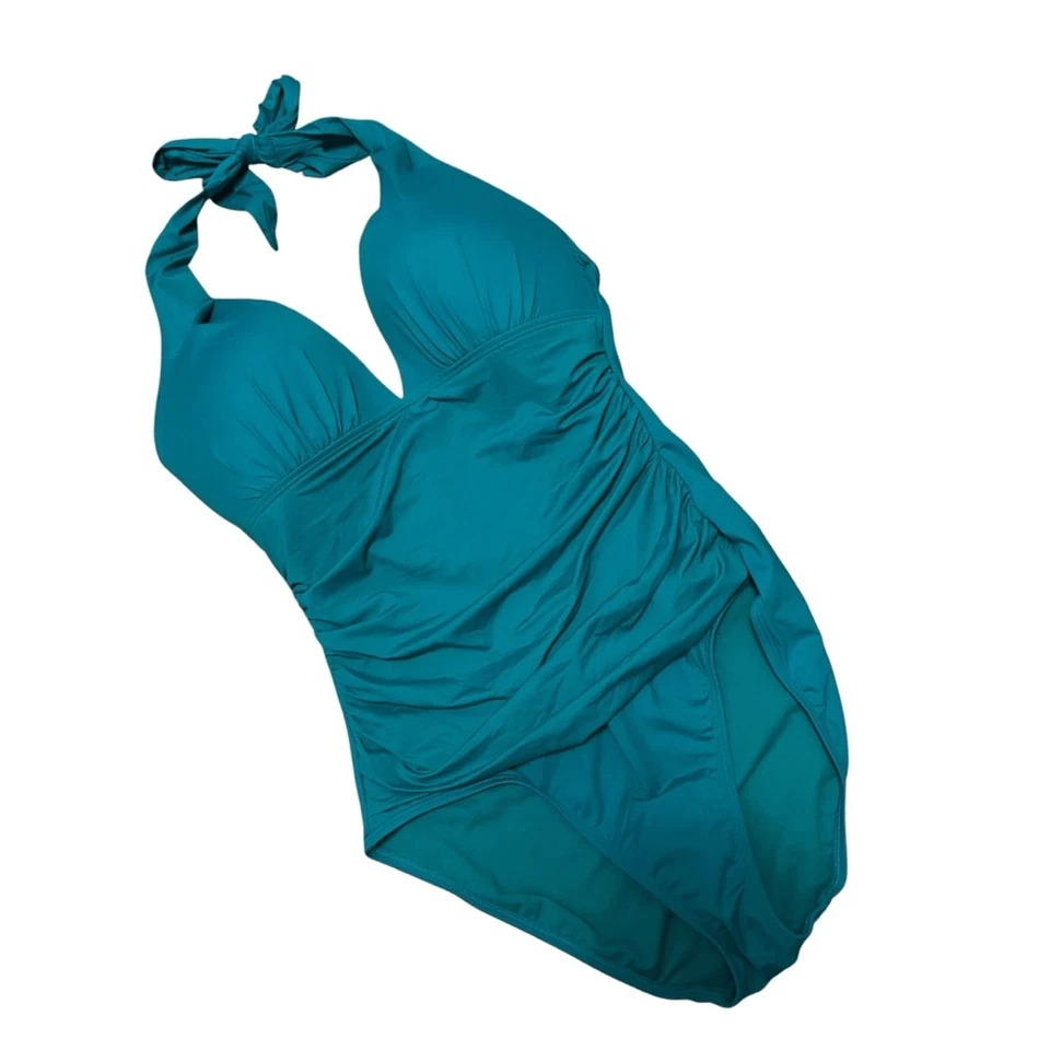 Traje de baño LAUREN RALPH LAUREN halter de una pieza esmeralda calce adelgazante talla 8 nuevo con etiquetas Foto 2 de 4