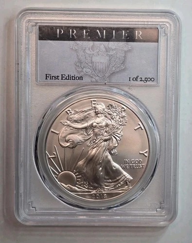 2018-W Burnished American Silver Eagle Premier Label PCGS SP70 Debris in Slab