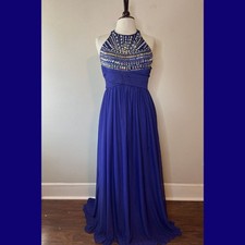Royal Blue Embellished Halter Prom/Formal Dress