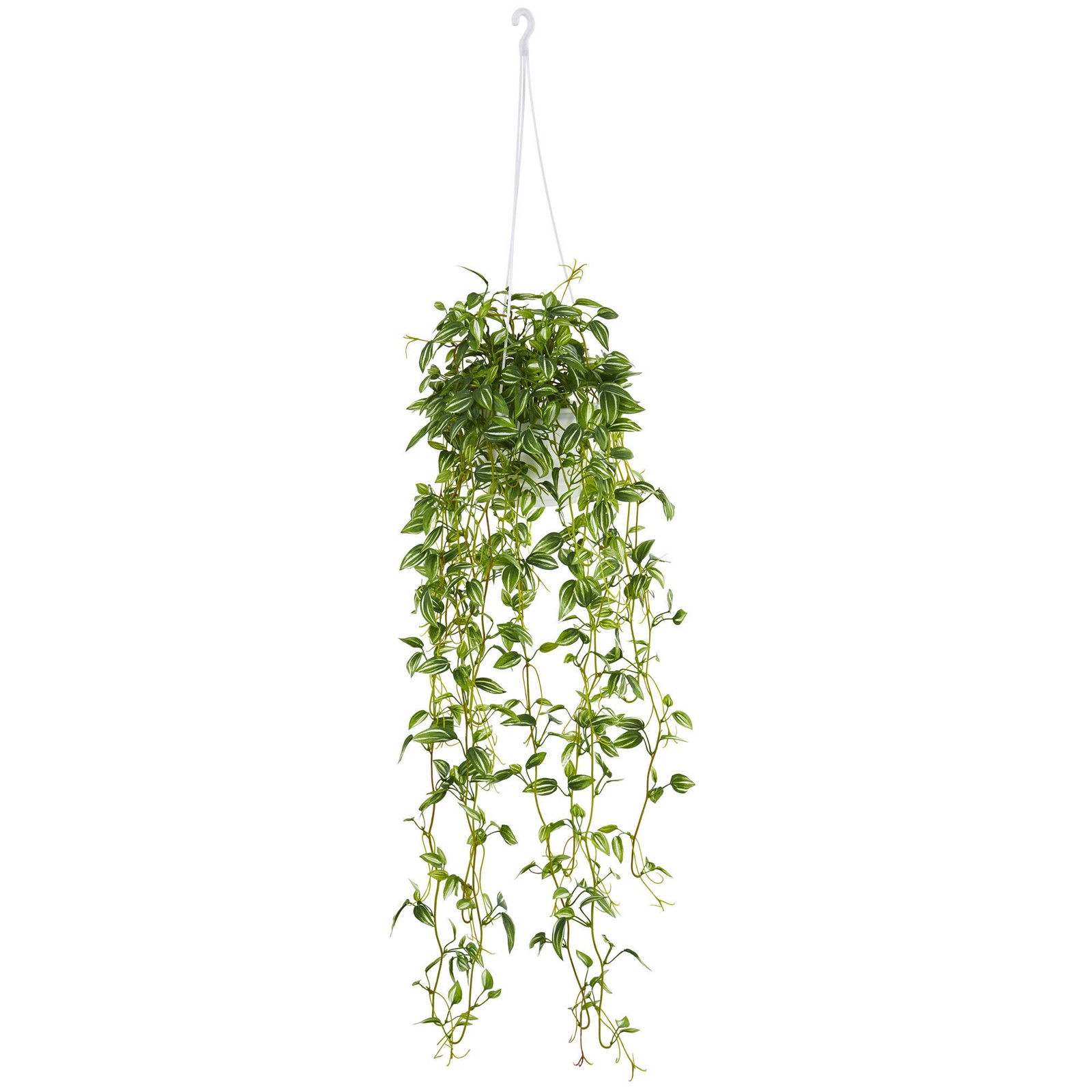 Variegated Green Wandering Jew Artificial Hanging Plant Basket